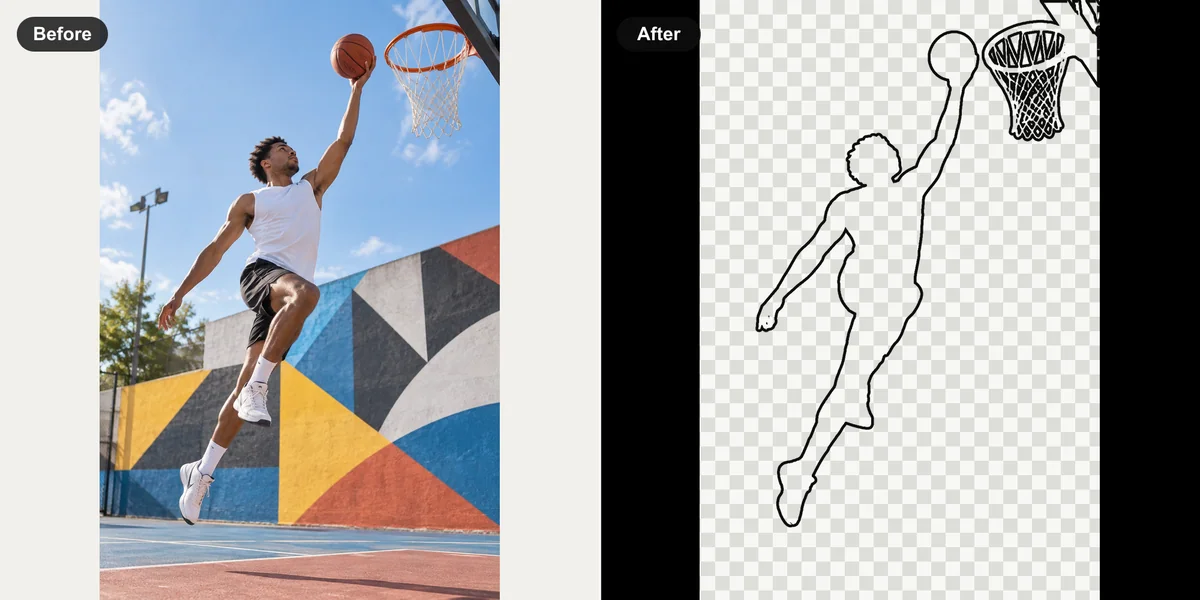 Basketball player reaching for a layup and his transparent SilMaker outline