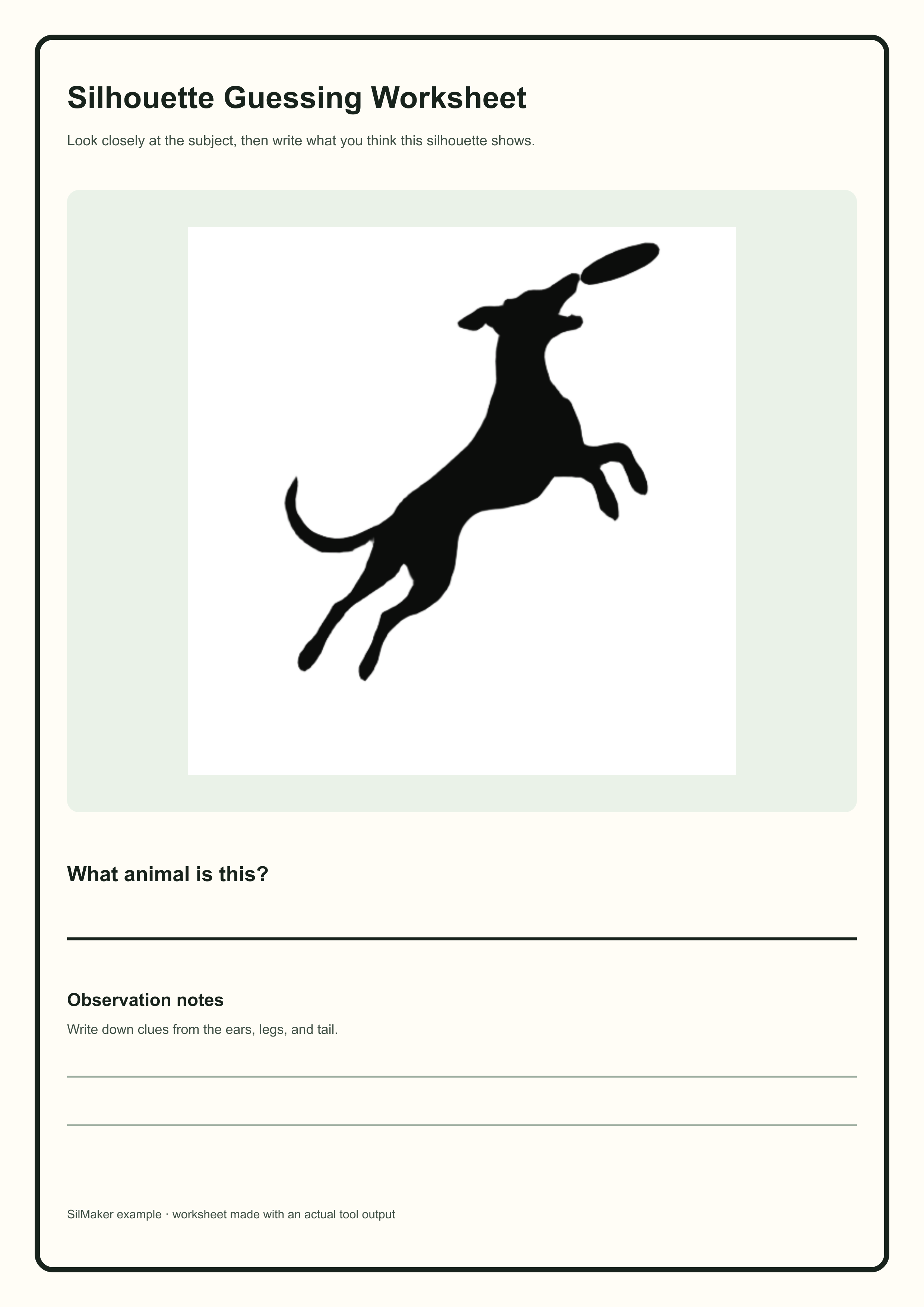 Finished animal silhouette worksheet