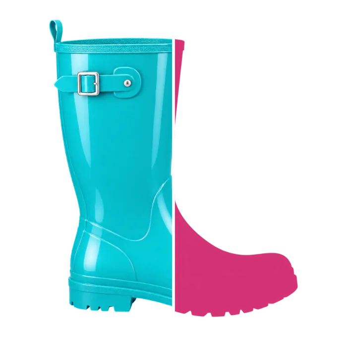 Transparent rain boot cutout beside its recolored silhouette result